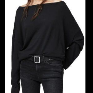 AllSaints Small Long Sleeve Rita Tee T Shirt Top Oversized Black Boatneck